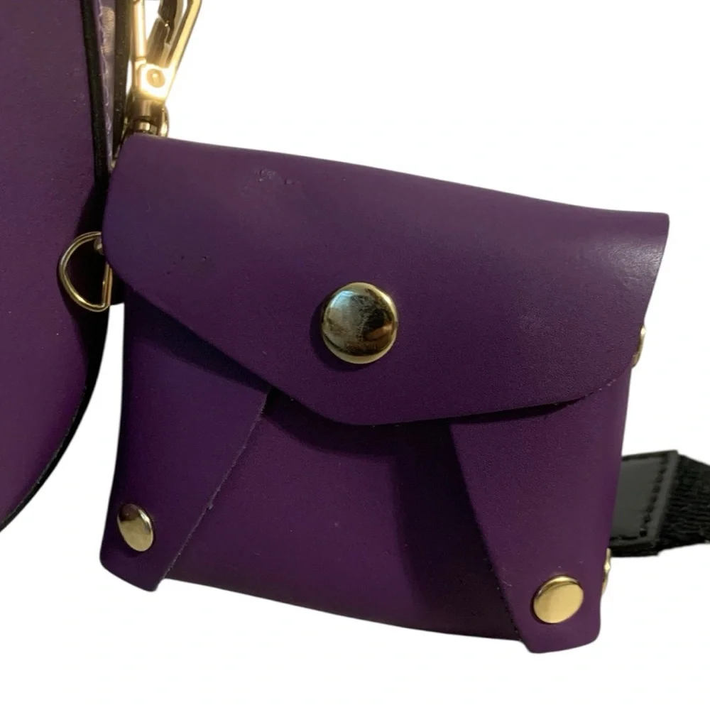 STELLA BIANCA Purple/Black Genuine Leather Flap Crossbody Shoulder Bag Italy - Picture 3 of 10